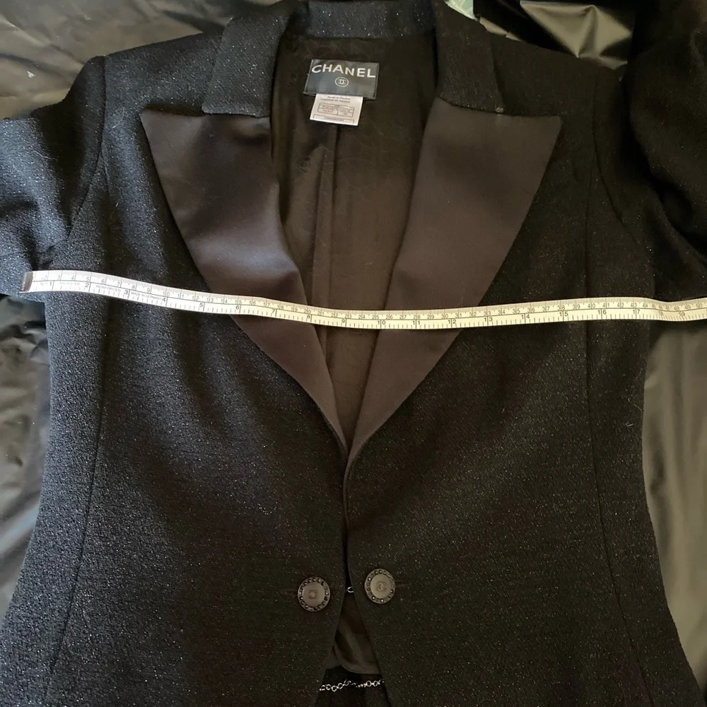 RARE Chanel 05P Shimmer Blazer Crystal CC Chain Link Button Jacket Black